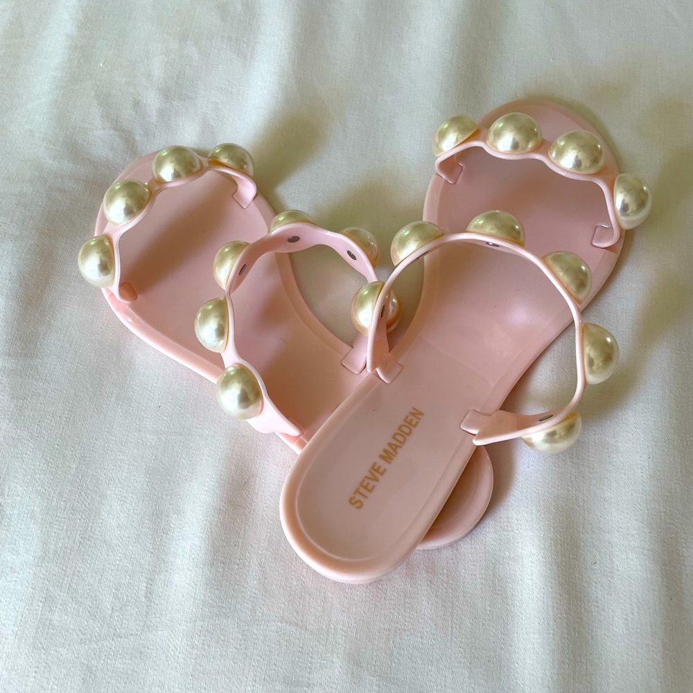 Steve Madden Womens Treats Pink Embellished Jelly Slide Sandals Shoes flat NWT